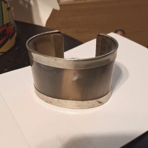 Natural Elk Horn Silver and Brown Women's Vintage Cuff Bracelet